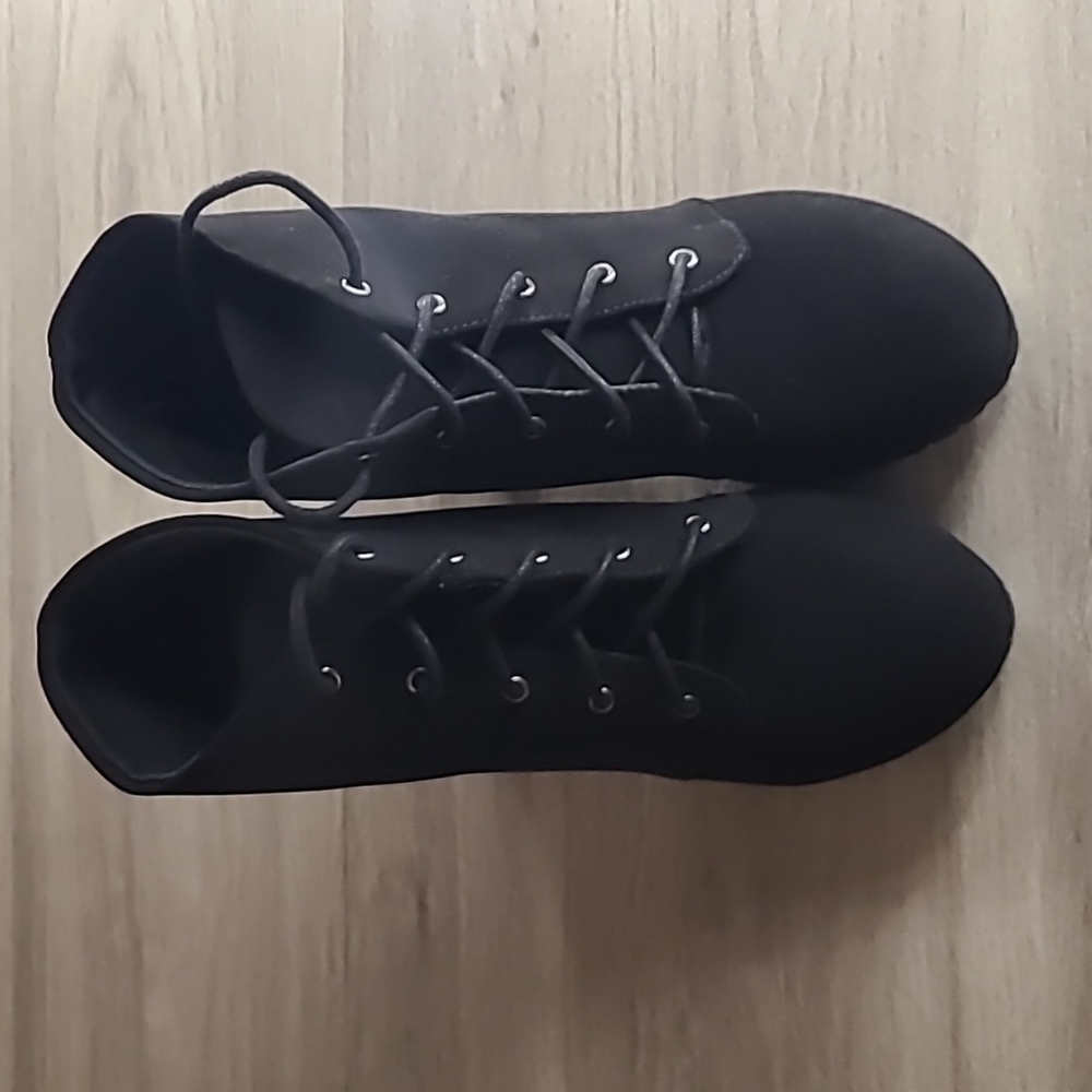 Black suede heels with laces